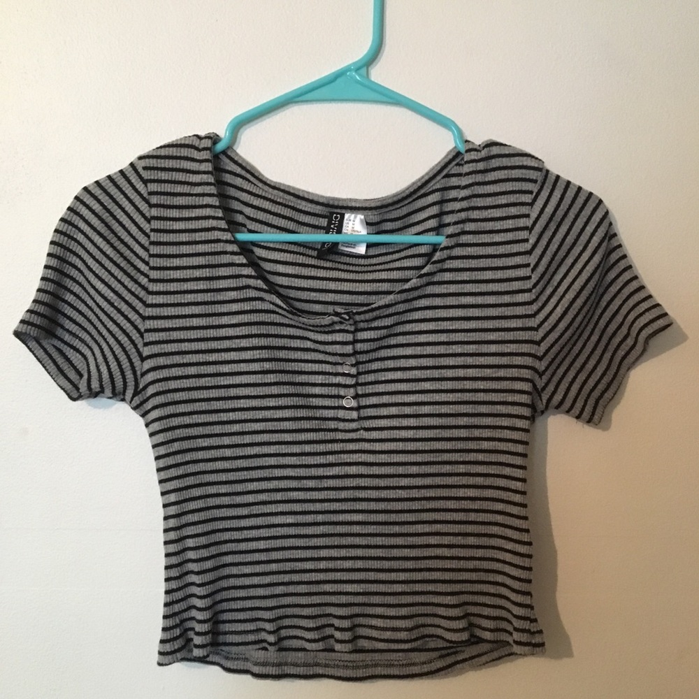 Grey and black striped crop top